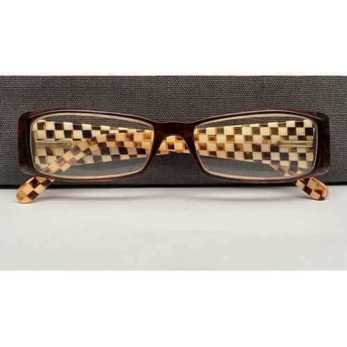 132 - Pair of Miu-Miu Prescription Eyeglasses with Brown Frame and Checkered Temples