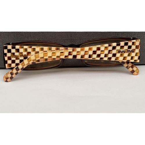 132 - Pair of Miu-Miu Prescription Eyeglasses with Brown Frame and Checkered Temples