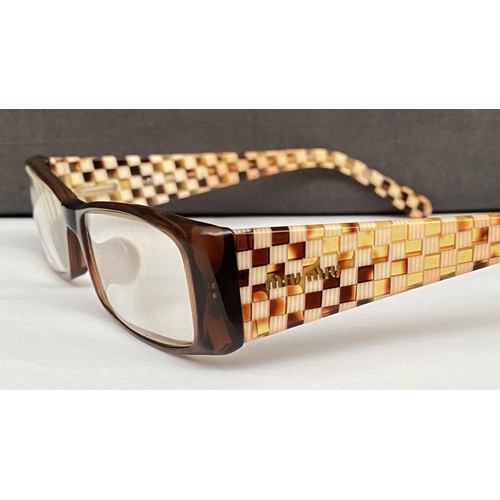 132 - Pair of Miu-Miu Prescription Eyeglasses with Brown Frame and Checkered Temples