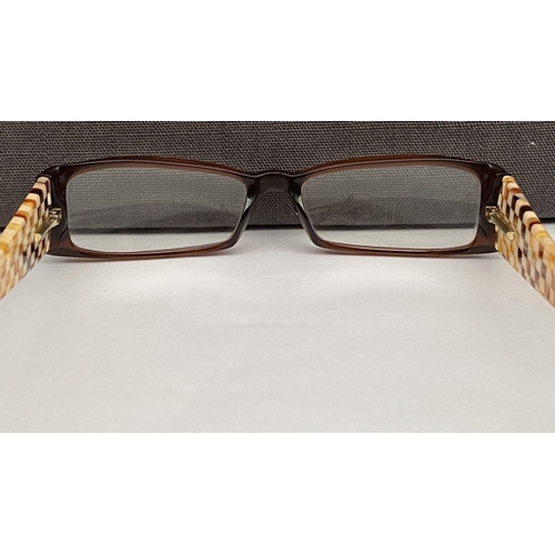 132 - Pair of Miu-Miu Prescription Eyeglasses with Brown Frame and Checkered Temples