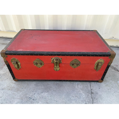 126 - Vintage Hard Shell Decorative Travel Chest/Trunk (93 W. x 51 D. x 36cm H.)