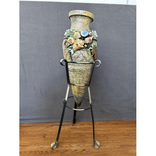 157 - Decorative Amphora Pottery on Metal Stand (78cm H.)