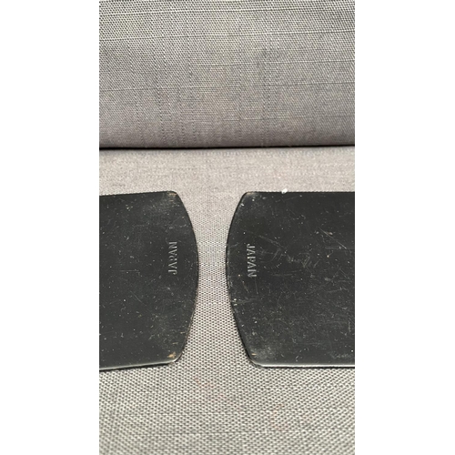 161 - Pair of Vintage Sekisei Japan Green Leatherette Book Ends with Gold Etching