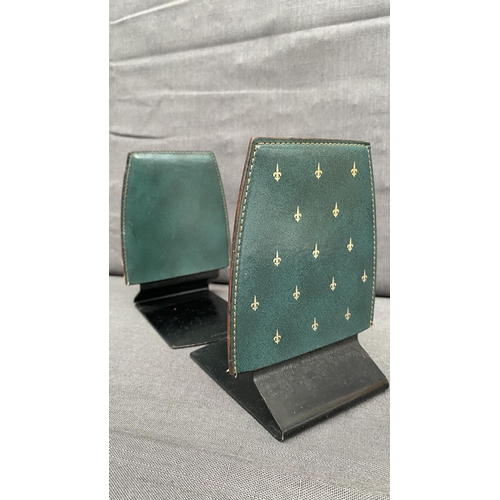 161 - Pair of Vintage Sekisei Japan Green Leatherette Book Ends with Gold Etching