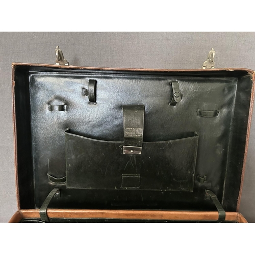 136 - Antique Circa 1910 English Edwardian Gentleman's Travel Leather Suitcase with Keylock