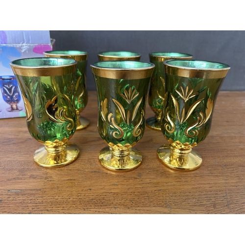 333 - Set of 6 Colored Pedestal Glasses (In Box, Unused)