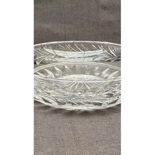 145 - A Vintage Bohemian Hand Cut Small Crystal Vase (15cm H.) with Frosted Leaf Pattern and Geometric Mot... 