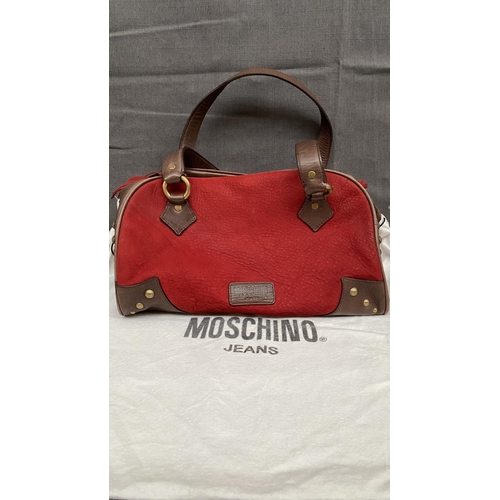 146 - Vintage Red and Brown Suede and Leather Moschino Jeans Satchel Bag with Dust Bag - Taken Back 28/11/... 
