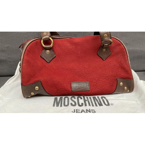 146 - Vintage Red and Brown Suede and Leather Moschino Jeans Satchel Bag with Dust Bag - Taken Back 28/11/... 
