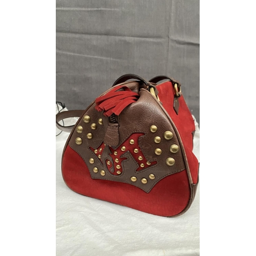 146 - Vintage Red and Brown Suede and Leather Moschino Jeans Satchel Bag with Dust Bag - Taken Back 28/11/... 