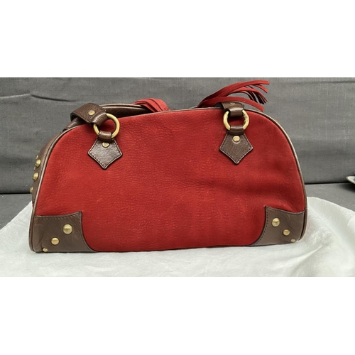 146 - Vintage Red and Brown Suede and Leather Moschino Jeans Satchel Bag with Dust Bag - Taken Back 28/11/... 