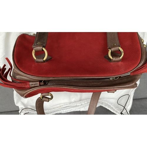 146 - Vintage Red and Brown Suede and Leather Moschino Jeans Satchel Bag with Dust Bag - Taken Back 28/11/... 