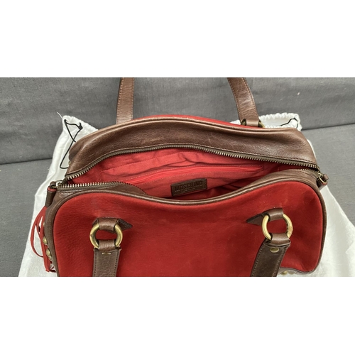 146 - Vintage Red and Brown Suede and Leather Moschino Jeans Satchel Bag with Dust Bag - Taken Back 28/11/... 