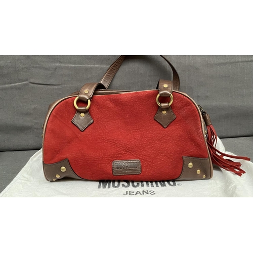 146 - Vintage Red and Brown Suede and Leather Moschino Jeans Satchel Bag with Dust Bag - Taken Back 28/11/... 