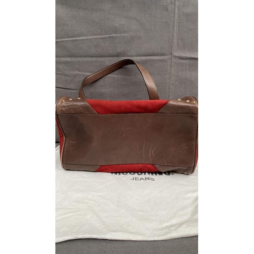 146 - Vintage Red and Brown Suede and Leather Moschino Jeans Satchel Bag with Dust Bag - Taken Back 28/11/... 