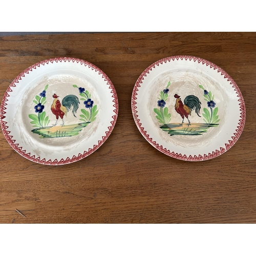 275 - x2 Antique 1920's French Hand Painted Cockerel Wall Plates (23cm Diameter/each)