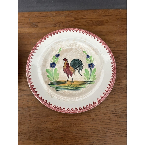 275 - x2 Antique 1920's French Hand Painted Cockerel Wall Plates (23cm Diameter/each)