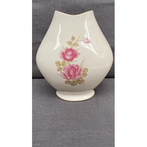 235 - Waldezshot Bavaria Germany Porcelain Bud Vase with Pink Rose and Gold Trim