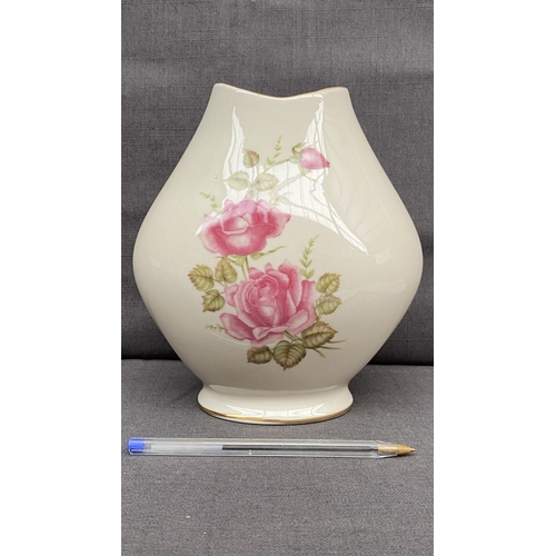 235 - Waldezshot Bavaria Germany Porcelain Bud Vase with Pink Rose and Gold Trim