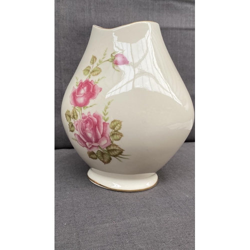 235 - Waldezshot Bavaria Germany Porcelain Bud Vase with Pink Rose and Gold Trim