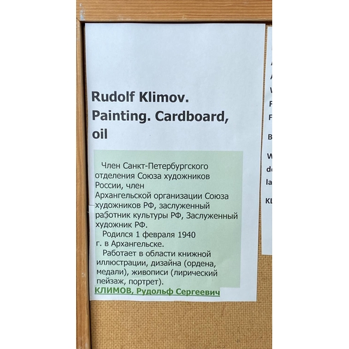 246 - Oil Painting on Cardboard Depicting Winter Landscape Scene Signed by Russian Artist 'Rudolf Klimov' ... 