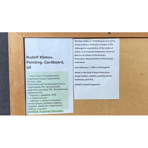 246 - Oil Painting on Cardboard Depicting Winter Landscape Scene Signed by Russian Artist 'Rudolf Klimov' ... 