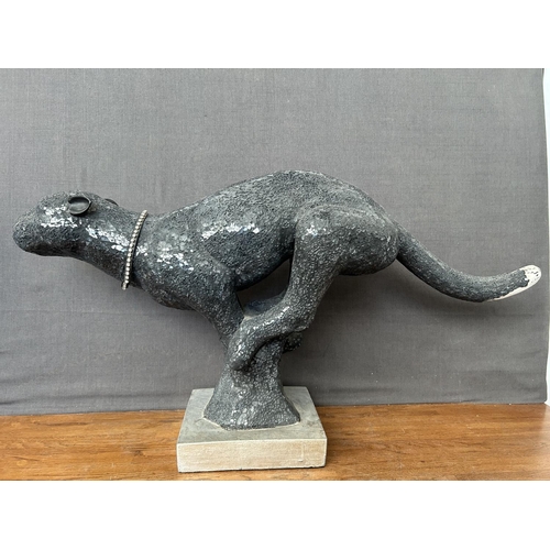 255 - Large Decorative Black Panther Mosaic Statue (90cm W., 47cm H. - A/F - Tail Signs of Wear)