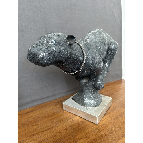 255 - Large Decorative Black Panther Mosaic Statue (90cm W., 47cm H. - A/F - Tail Signs of Wear)