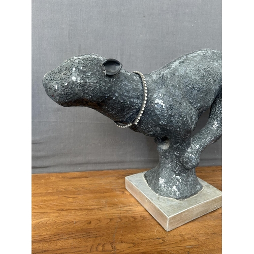 255 - Large Decorative Black Panther Mosaic Statue (90cm W., 47cm H. - A/F - Tail Signs of Wear)