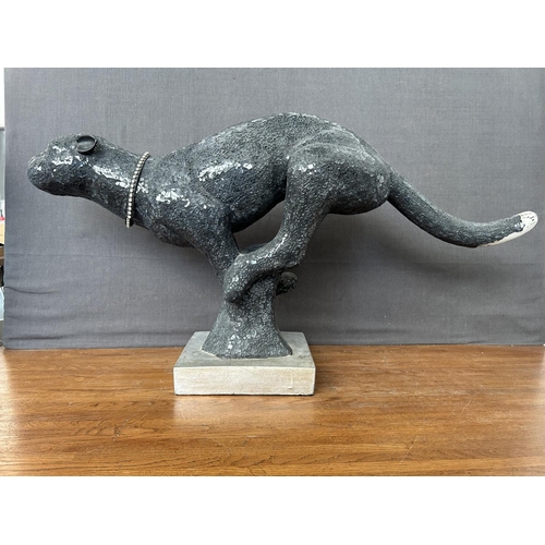255 - Large Decorative Black Panther Mosaic Statue (90cm W., 47cm H. - A/F - Tail Signs of Wear)