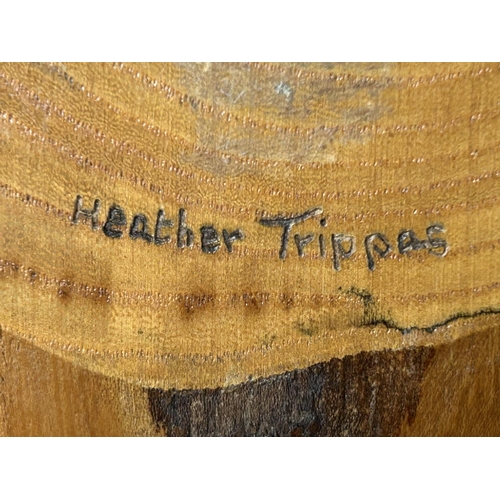 303 - Large Handmade Wood-Burned Wall Plaque Artwork Signed 'Heather Trippas' (68cm L.)