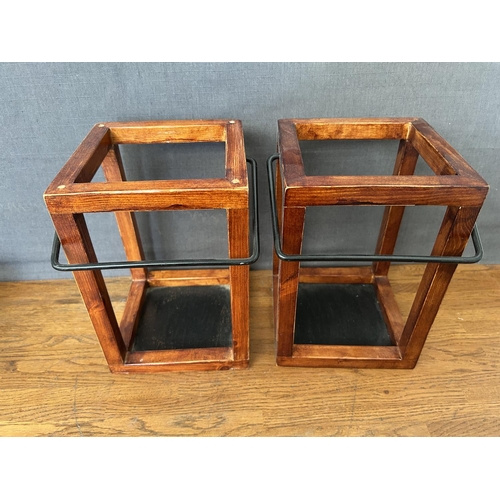 308 - x2 Vintage Rustic Wooden Lanterns with a Metal Handle/ Candle Holders