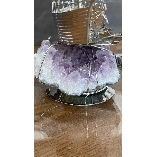 315 - Large Silver 'Ship of Kyrenia' Model on Amethyst Stone in Display Case (30 W. x 21 D. x 34cm H.)