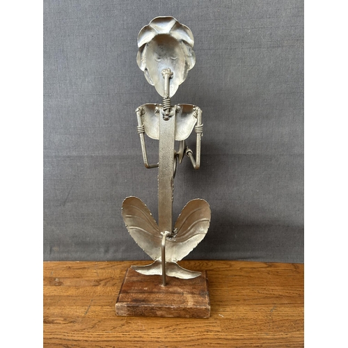 310A - Handmade Metal Artwork of Music Man on Wooden Base (37cm H.)