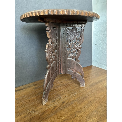 332A - Vintage Middle East Carved Wood Folding Side Table