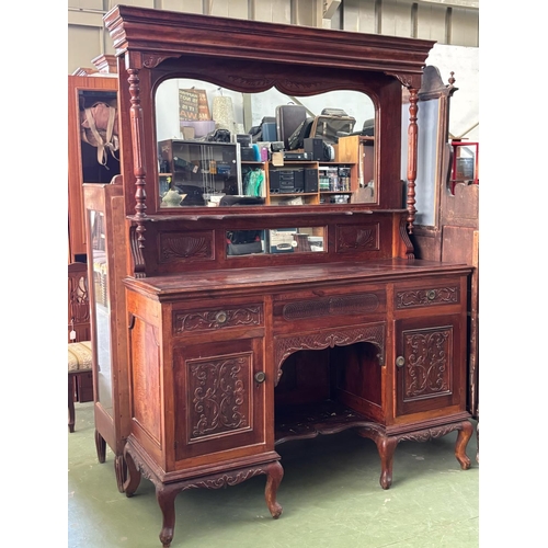 150 - Beautiful Antique Victorian Style Sideboard/Chiffonier with Large Central Mirror, Wood Carvings, Upp... 