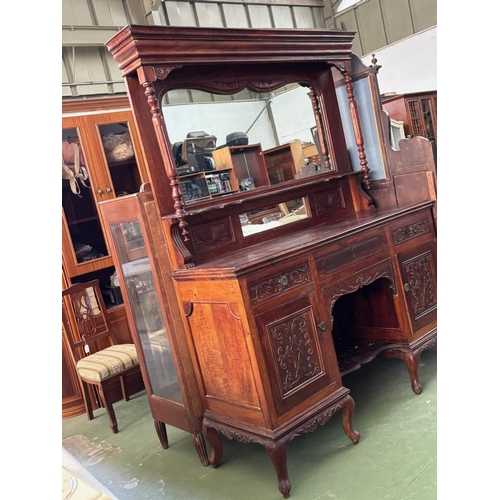 150 - Beautiful Antique Victorian Style Sideboard/Chiffonier with Large Central Mirror, Wood Carvings, Upp... 