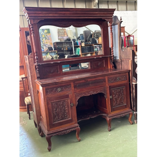 150 - Beautiful Antique Victorian Style Sideboard/Chiffonier with Large Central Mirror, Wood Carvings, Upp... 