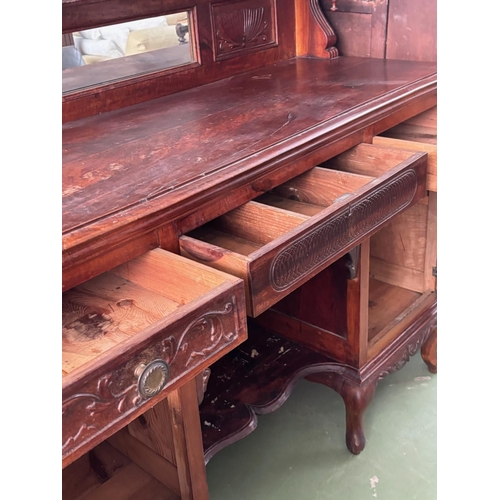 150 - Beautiful Antique Victorian Style Sideboard/Chiffonier with Large Central Mirror, Wood Carvings, Upp... 