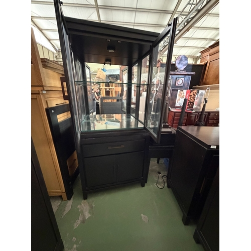 46 - American Drexel Heritage Dark Wood 2-Piece Vitrine/Display Cabinet with Mirrored Shelves (81 W. x 45... 
