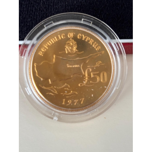 1 - 1977 Cyprus 50 Pounds 22ct Gold Proof Uncirculated Coin featuring the Portrait of Archbishop Makario... 
