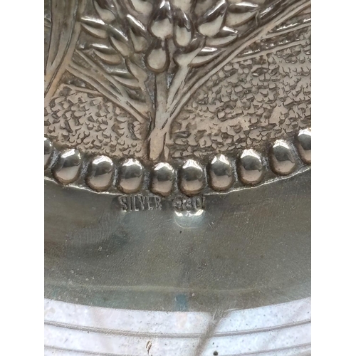 12A - Vintage Cypriot Silver 830 Decorative Trinket Dish with Embossed Design Depicting a Sheaf of Wheat (... 