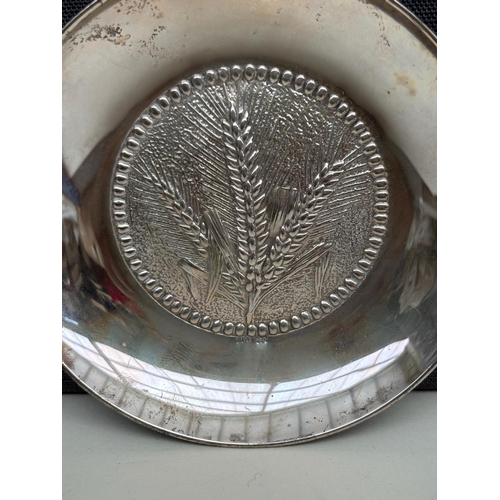 12A - Vintage Cypriot Silver 830 Decorative Trinket Dish with Embossed Design Depicting a Sheaf of Wheat (... 
