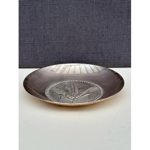 12A - Vintage Cypriot Silver 830 Decorative Trinket Dish with Embossed Design Depicting a Sheaf of Wheat (... 