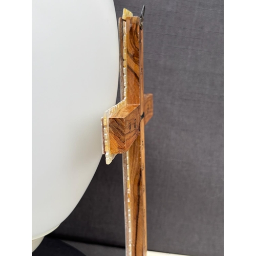 16 - Vintage Christian Jerusalem Cross, Handmade from Olive Wood and Carved Mother of Pearl and Abalone S... 