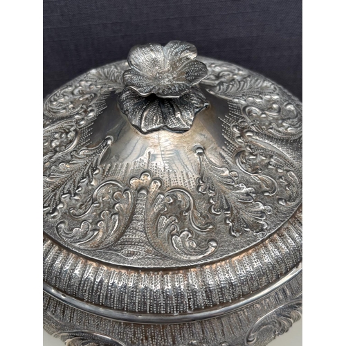 3 - Large Vintage Sterling Silver Handmade Ornate Footed Trinket Box/Candy Dish with Intricate Repousse ... 