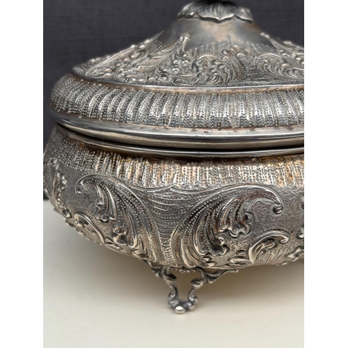 3 - Large Vintage Sterling Silver Handmade Ornate Footed Trinket Box/Candy Dish with Intricate Repousse ... 