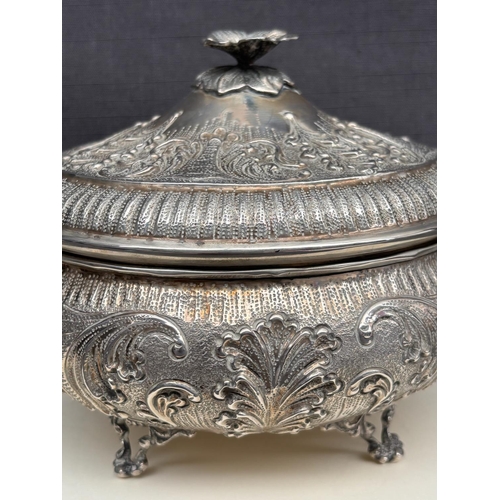 3 - Large Vintage Sterling Silver Handmade Ornate Footed Trinket Box/Candy Dish with Intricate Repousse ... 
