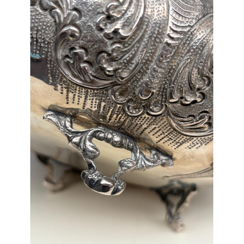 3 - Large Vintage Sterling Silver Handmade Ornate Footed Trinket Box/Candy Dish with Intricate Repousse ... 