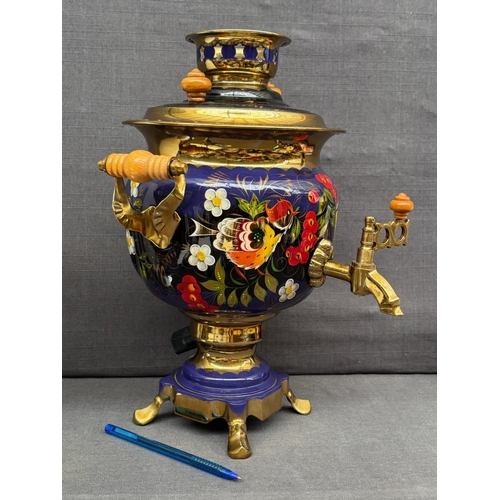 4 - Vintage Soviet Era Electric Samovar with Traditional Khokhloma Hand-Painted Floral and Birds Designs... 